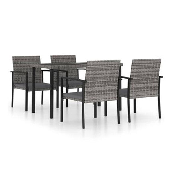 5 Piece Garden Dining Set With Cushions Grey Poly Rattan