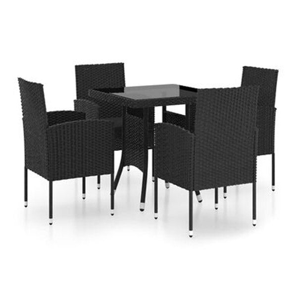5 Piece Garden Dining Set With Cushions Poly Rattan Black
