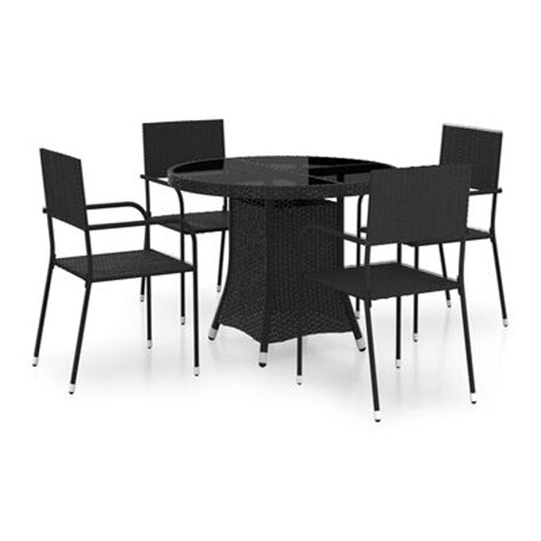 5 Piece Garden Dining Set Black Poly Rattan