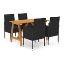 5 Piece Garden Dining Set Black With Black Cushions