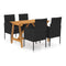 5 Piece Garden Dining Set Black With Black Cushions