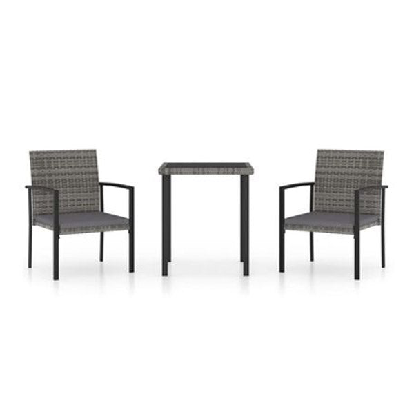3 Piece Garden Dining Set With Cushions Poly Rattan Grey