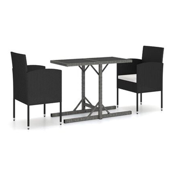 3 Piece Garden Dining Set Black Poly Rattan And Glass