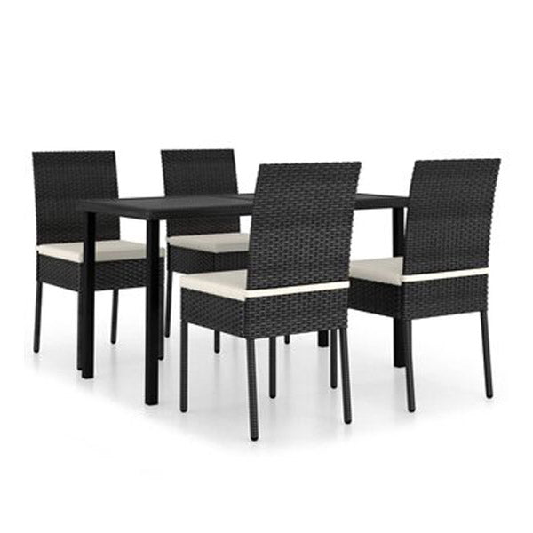 5 Piece Garden Dining Set With Cushion Poly Rattan Black