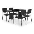 5 Piece Garden Dining Set Black Poly Rattan With Armrest