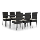 7 Piece Garden Dining Set With Cream Cushions Poly Rattan Black