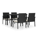 5 Piece Garden Dining Set With Armrest Poly Rattan Black