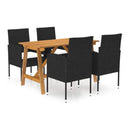 5 Piece Garden Dining Set Black With Cream White Cushion