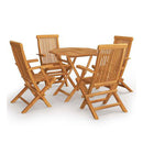 5 Piece Garden Dining Set Solid Teak Wood With Armrest