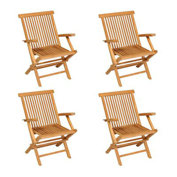 5 Piece Folding Garden Dining Set With Armrest Solid Teak Wood