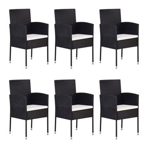 7 Piece Garden Dining Set With Cream White Cushions Poly Rattan Black