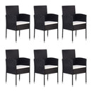 7 Piece Garden Dining Set With Cream White Cushion Poly Rattan Black