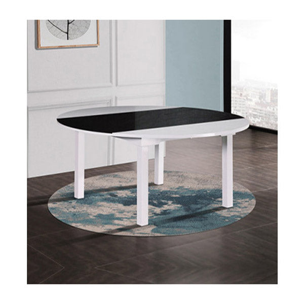 Dining Table Round Shape Mdf Wooden Base High Gloss Black And White