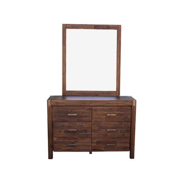 Dresser 6 Storage Drawers In Solid Acacia And Veneer With Mirror