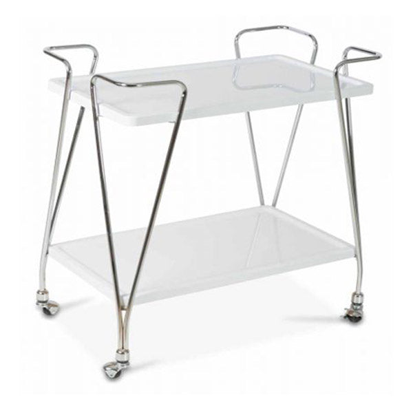 2 Level Drinks Trolley High Gloss White With Metal Chrome Frame