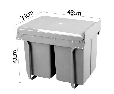 Duel Side Pull Out Rubbish Waste Basket 2 x 20L