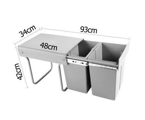 Duel Side Pull Out Rubbish Waste Basket 2 x 20L