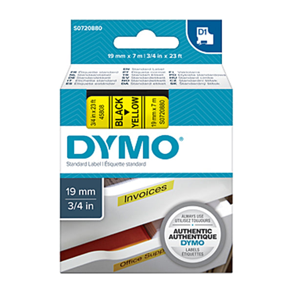 Dymo D1 Blk On Yell 19 Mm X 7 M Tape