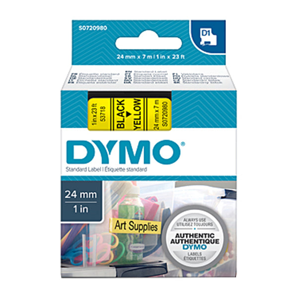 Dymo D1 Blk On Yell 24 Mm x 7 M Tape