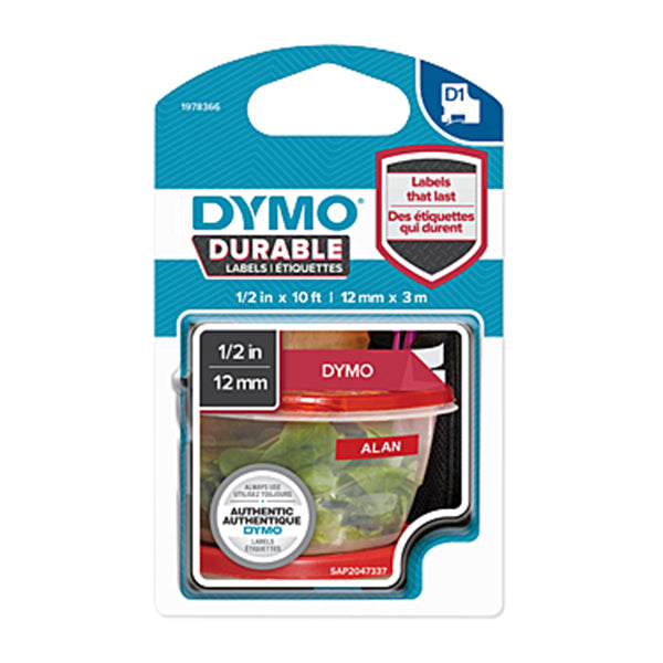 Dymo D1 Dur Wht On Red 12 Mm X 3 M