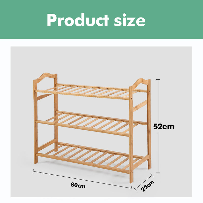 Bamboo Shoe Rack Storage Wooden Organizer Shelf Stand 3 Tiers Layers 80Cm
