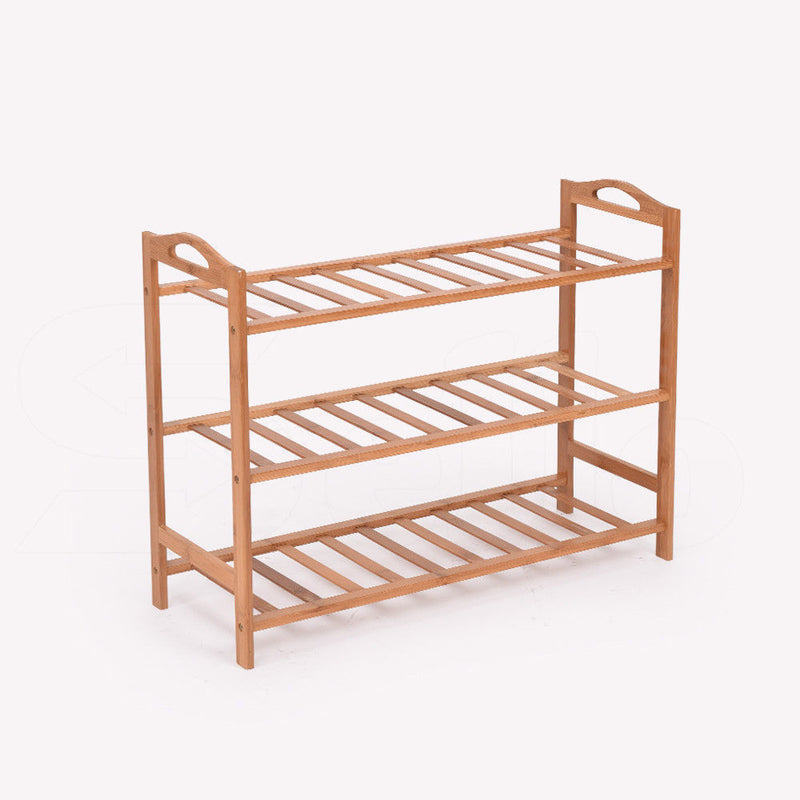 2X 3 Tier Bamboo Shoe Rack Shoes Organizer Storage Shelves Stand Shelf