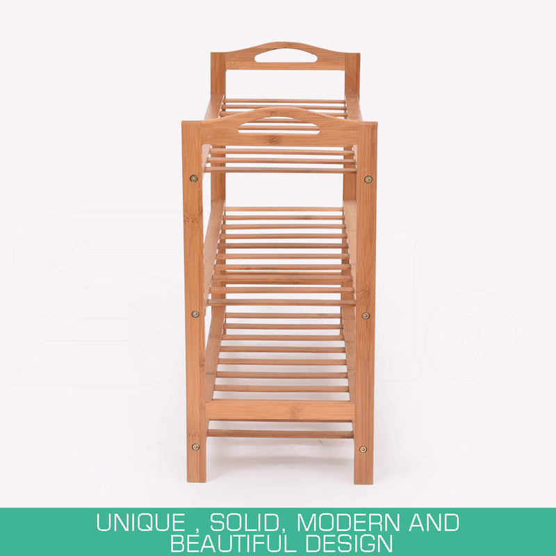 2X 3 Tier Bamboo Shoe Rack Shoes Organizer Storage Shelves Stand Shelf