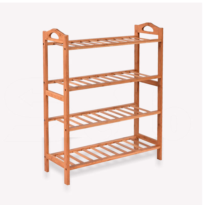 2X 4 Tier Bamboo Shoe Rack Shoes Organizer Storage Shelves Stand Shelf