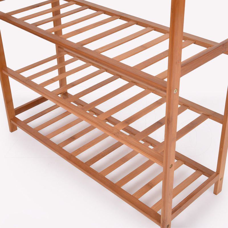 2X 4 Tier Bamboo Shoe Rack Shoes Organizer Storage Shelves Stand Shelf