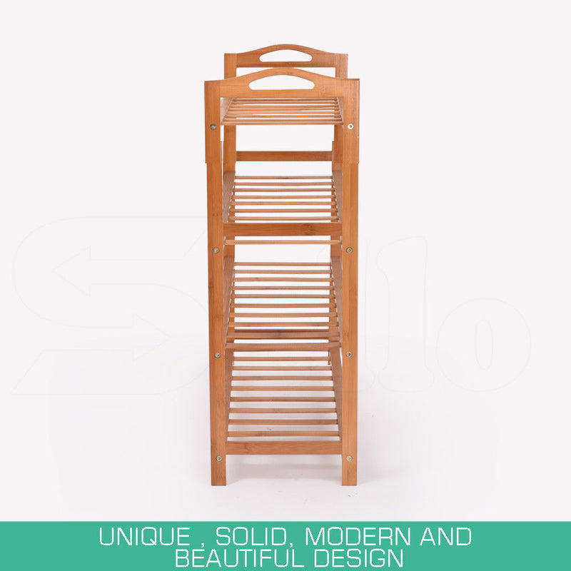 2X 4 Tier Bamboo Shoe Rack Shoes Organizer Storage Shelves Stand Shelf
