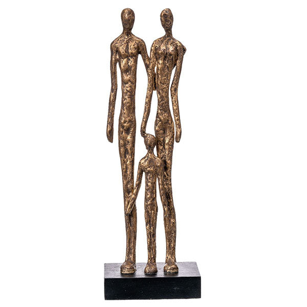 Gold Wood Standing Family Sculpture On Black Base