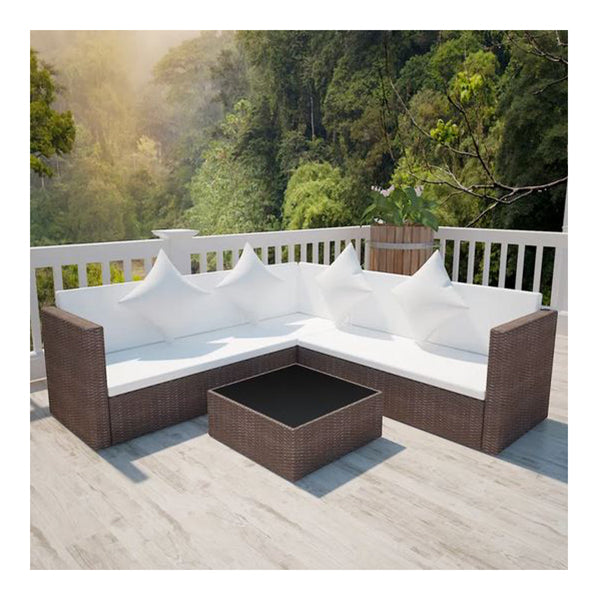 4 Piece Garden Lounge Set With Fibre Cotton Filling Cushions Rattan