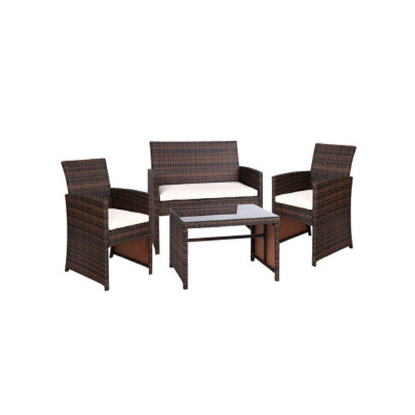Garden Furniture Outdoor Lounge Wicker Sofa Set Storage Cover Brown