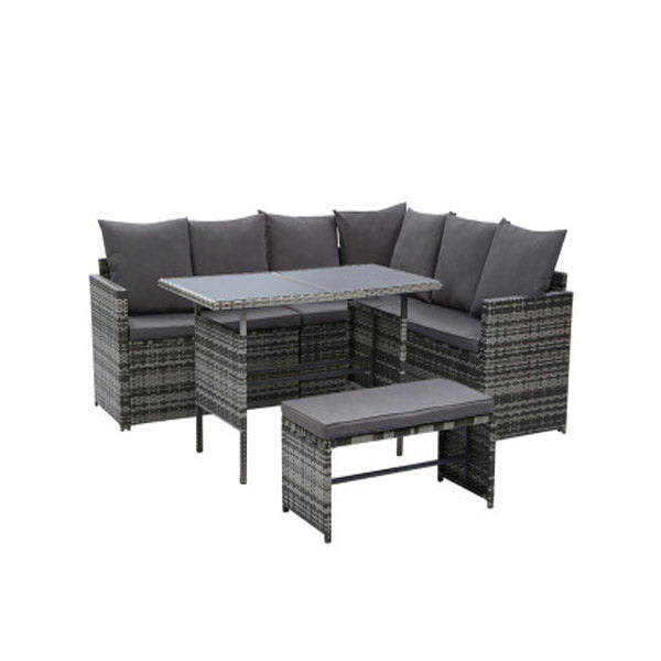 Outdoor Dining Sofa Set Wicker 8 Seater Storage Cover Mixed Grey