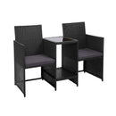 Outdoor Wicker Loveseat Bistro Set Patio Garden Black