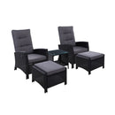 Outdoor Patio Furniture Recliner Chair Table Setting Wicker Lounge 5Pc