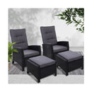 2 Pc Sun Lounge Recliner Chair Wicker Outdoor Furniture Garden Black