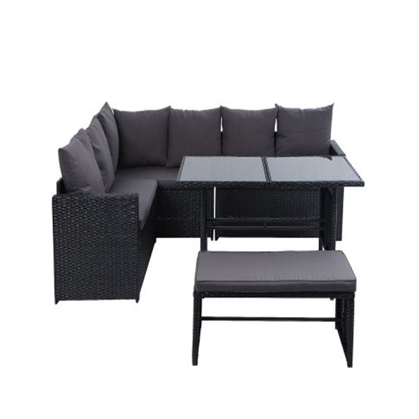 Outdoor Dining Setting Sofa Set Wicker 8 Seater Storage Cover Black