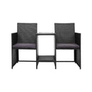 Outdoor Wicker Loveseat Bistro Set Patio Garden Black