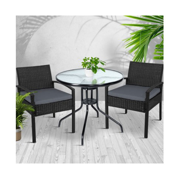 Outdoor Furniture Dining Wicker Garden Patio Cushion 3Pcs Cafe Bar Set
