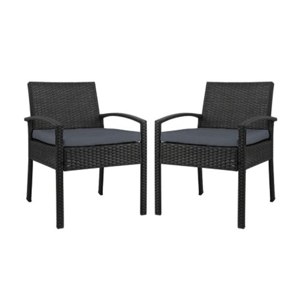 2X Outdoor Dining Chairs Wicker Lounge Bistro Set Cafe Cushion Black
