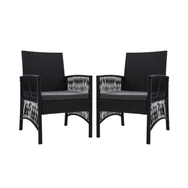 Outdoor Furniture Dining Chairs Rattan Garden Patio Cushion Black X2