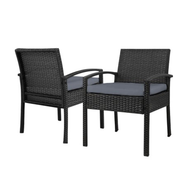 2X Outdoor Dining Chairs Wicker Lounge Bistro Set Cafe Cushion Black
