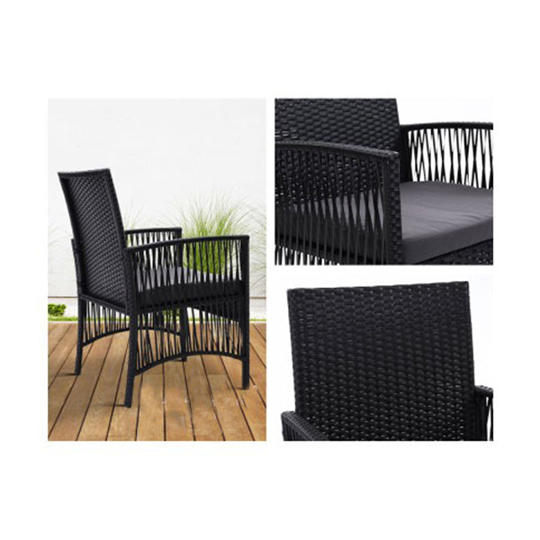 Outdoor Furniture Dining Chairs Rattan Garden Patio Cushion Black X2