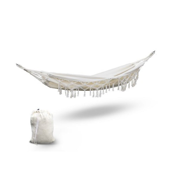 Gardeon Hanging Tassel Hammock Swing Bed Cream