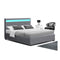 Led Bed Frame Queen Size Gas Lift Base With Storage Grey Fabric Cole