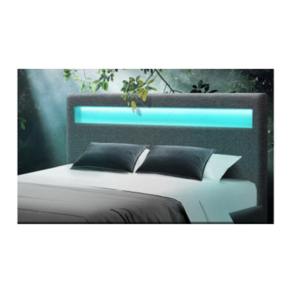 Led Bed Frame Queen Size Gas Lift Base With Storage Grey Fabric Cole