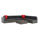 7 Piece Garden Lounge Set Grey Rattan With Dark Grey Cushion