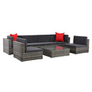 7 Piece Garden Lounge Set Grey Rattan With Dark Grey Cushion