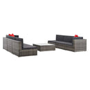 7 Piece Garden Lounge Set Grey Rattan With Dark Grey Cushion